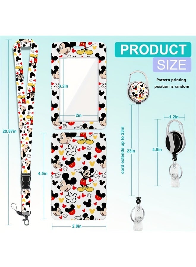 Disney 3 in 1 Disney Mickey logo Grid Plastic ID Badge Holder with Lanyard Retractable Badge Reel Keychain and Extender - for Work Student Bus Doctor Nurse - Image 2
